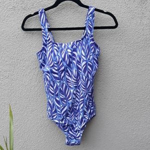 LANDS END LINED BLUE SWIM SUIT WITH BRA SIZE 10